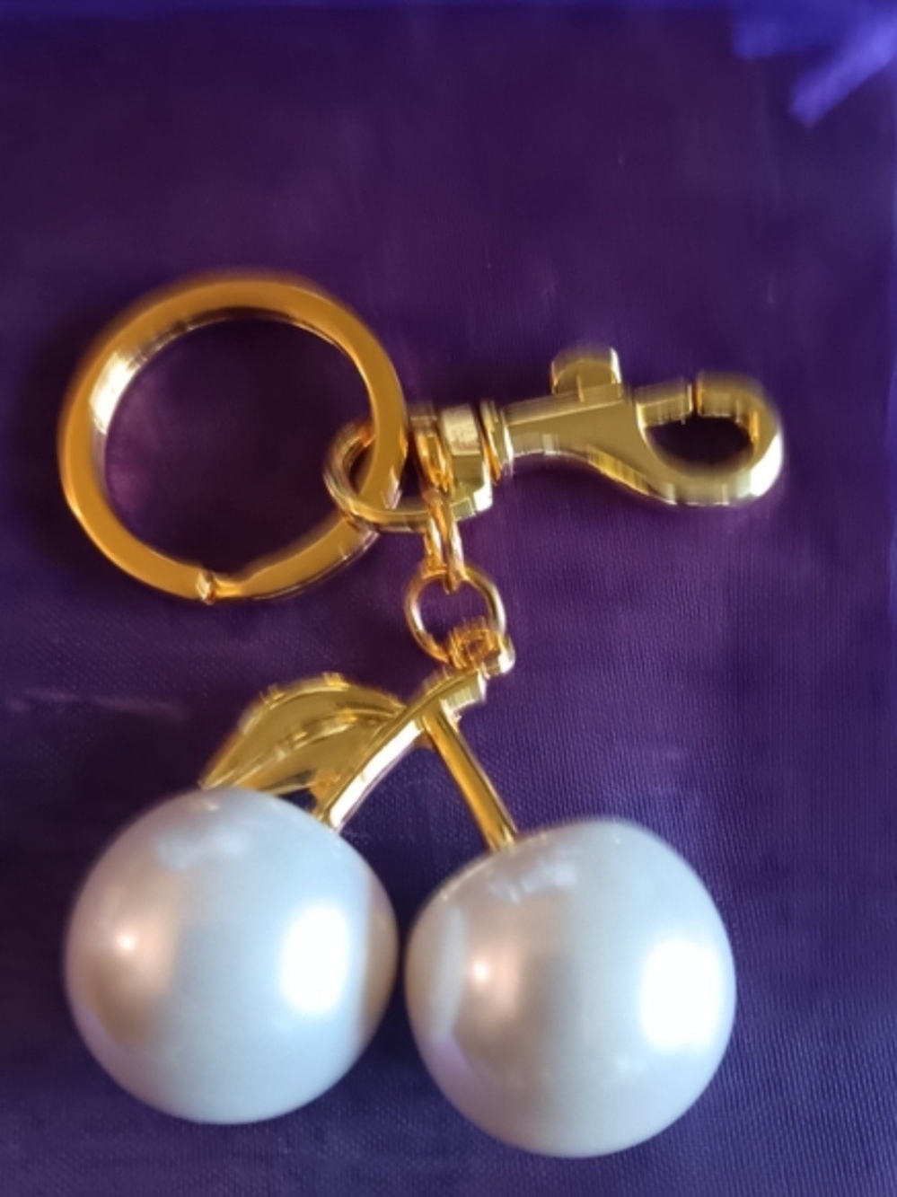 Gold Cherry Pearl Keychain - Women Accessories
